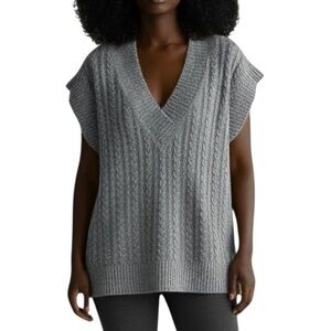 ANTONIO MELANI 100% Cashmere Gray Cable Knit V-Neck Longline Sweater Vest Size M